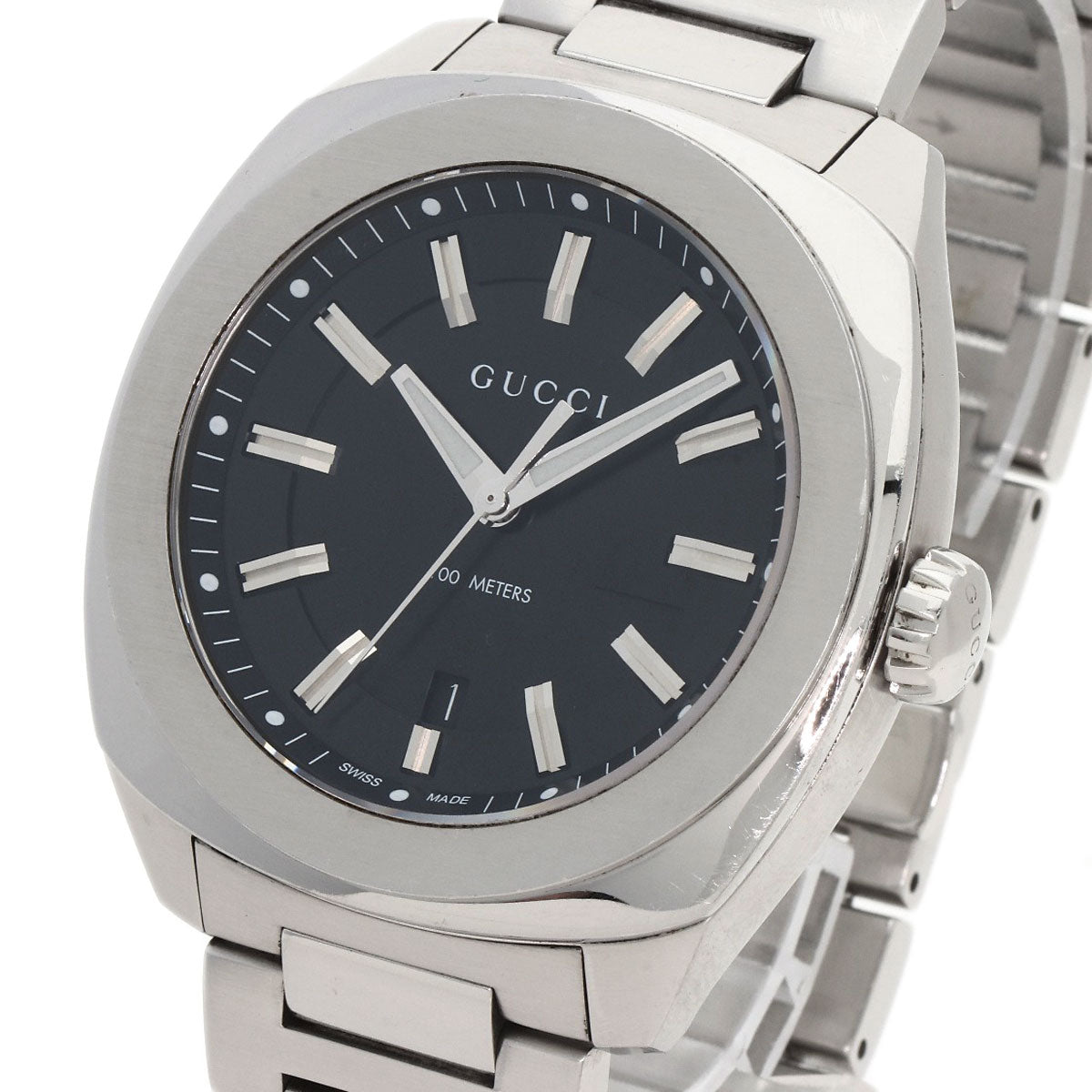 GUCCI Watches Quartz Stainless Steel , Stainless Steel Silver 142.2 black dial mens Used
