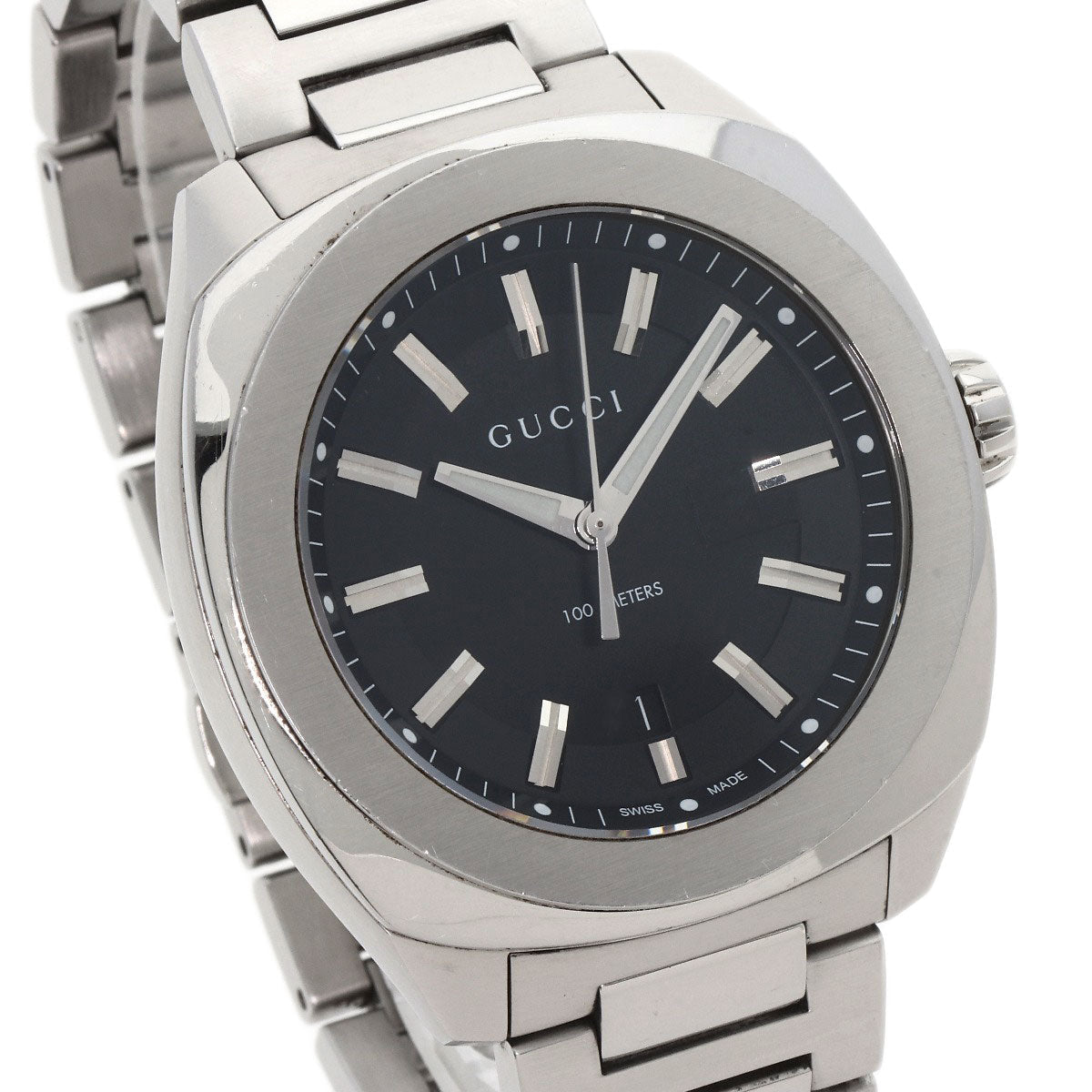 GUCCI Watches Quartz Stainless Steel , Stainless Steel Silver 142.2 black dial mens Used