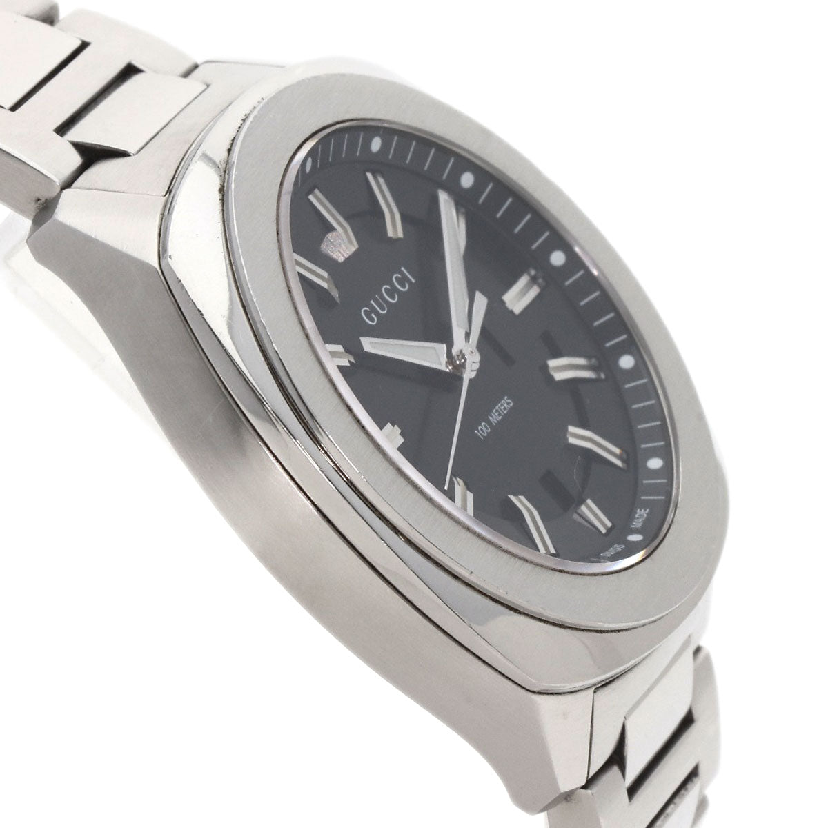 GUCCI Watches Quartz Stainless Steel , Stainless Steel Silver 142.2 black dial mens Used