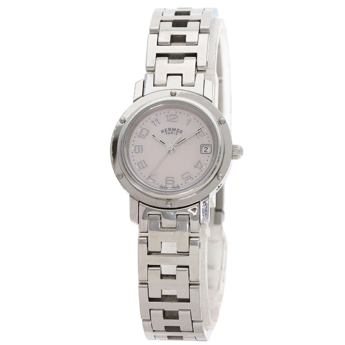 HERMES Watches Quartz CL4.210 Stainless Steel , Stainless Steel Silver Clipper Nacle New Buckle Pink shell dial Women Used