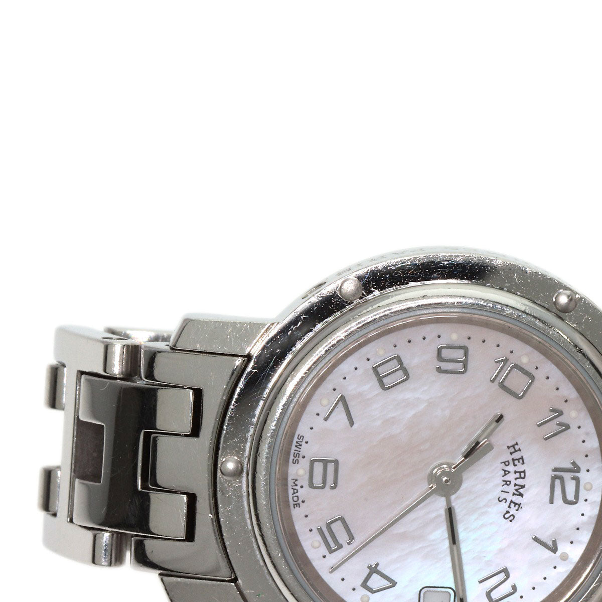 HERMES Watches Quartz CL4.210 Stainless Steel , Stainless Steel Silver Clipper Nacle New Buckle Pink shell dial Women Used