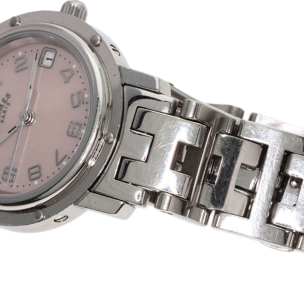 HERMES Watches Quartz CL4.210 Stainless Steel , Stainless Steel Silver Clipper Nacle New Buckle Pink shell dial Women Used
