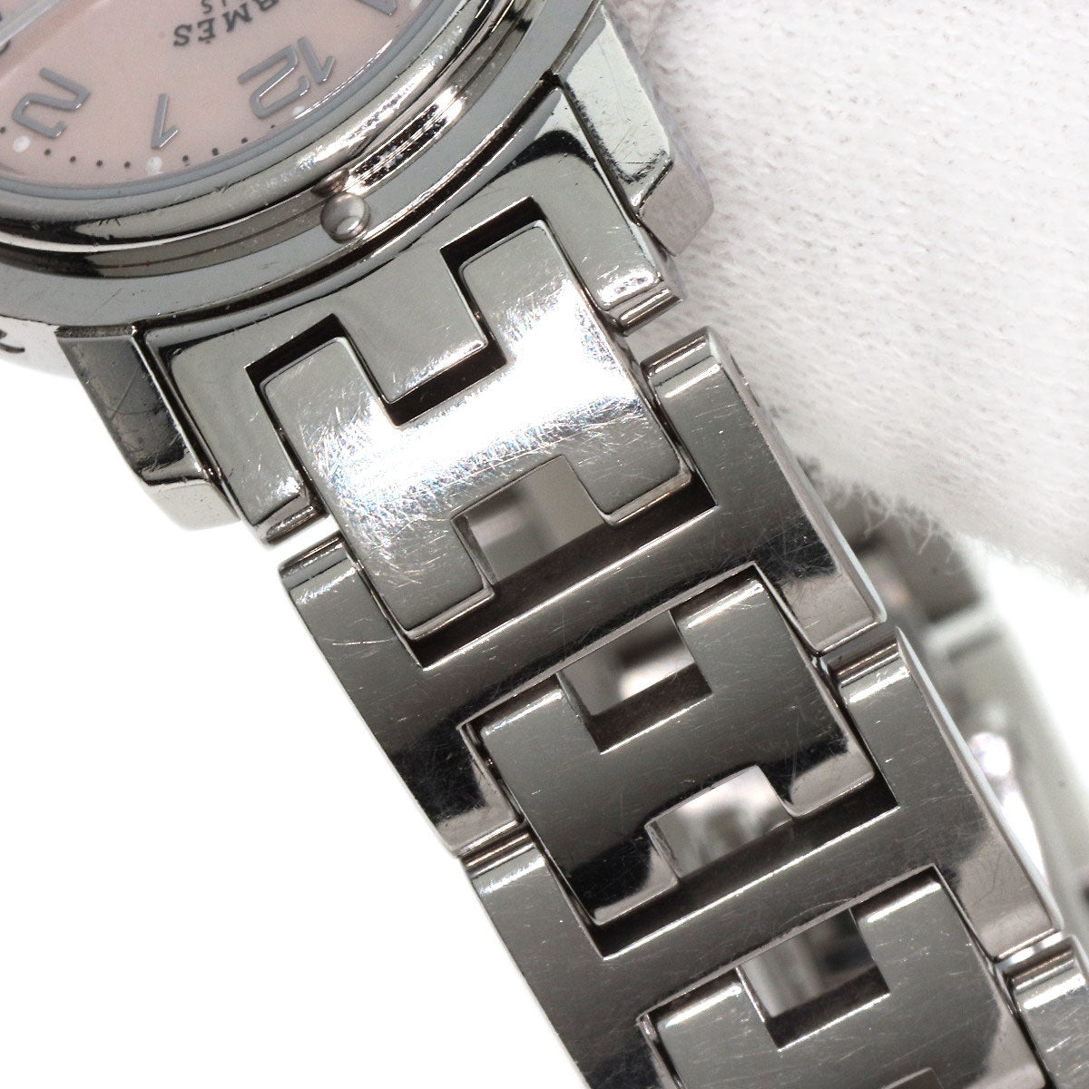 HERMES Watches Quartz CL4.210 Stainless Steel , Stainless Steel Silver Clipper Nacle New Buckle Pink shell dial Women Used