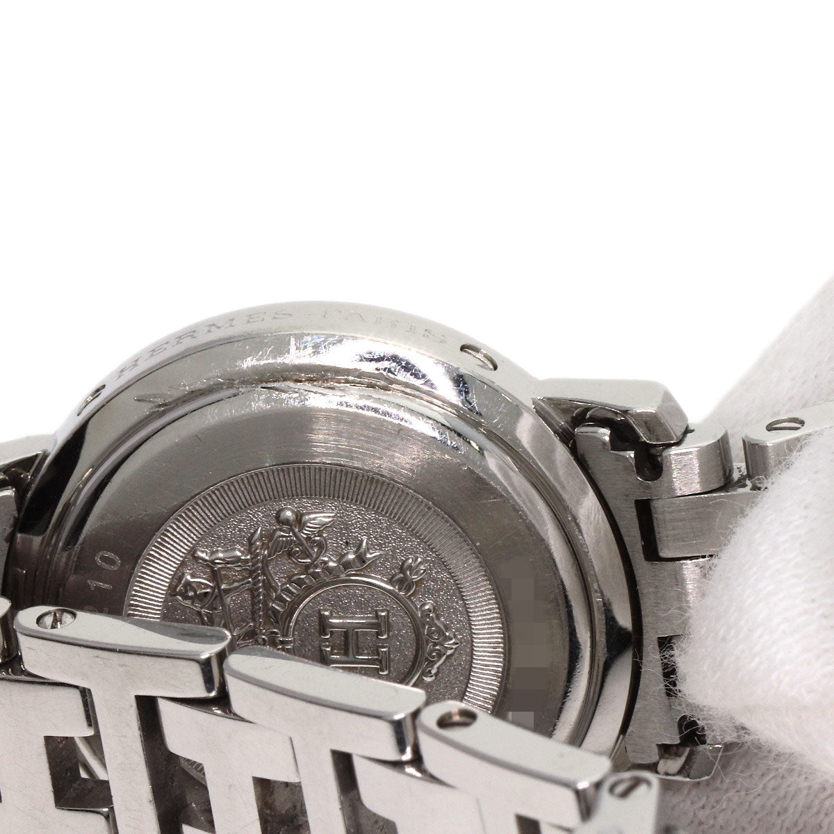 HERMES Watches Quartz CL4.210 Stainless Steel , Stainless Steel Silver Clipper Nacle New Buckle Pink shell dial Women Used