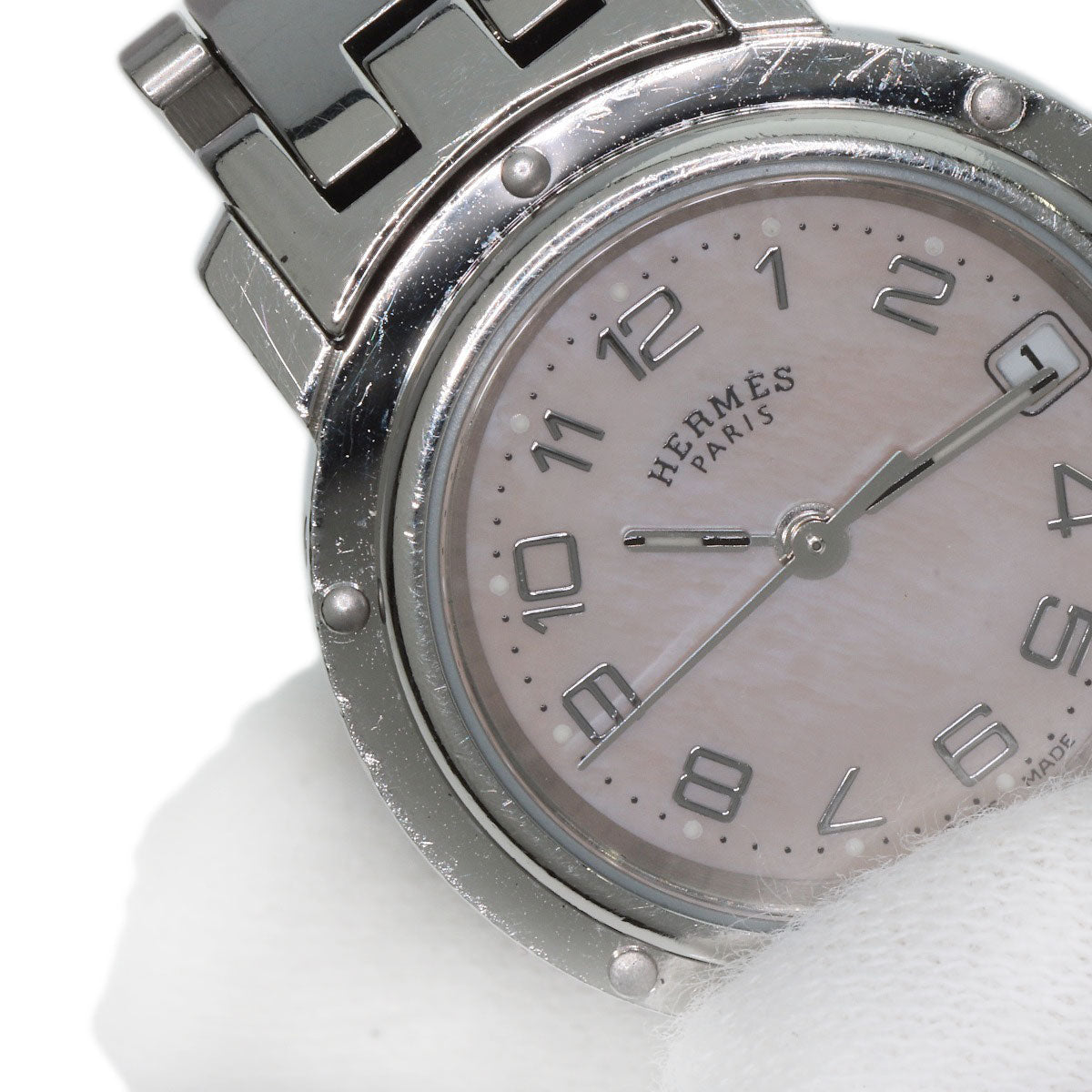 HERMES Watches Quartz CL4.210 Stainless Steel , Stainless Steel Silver Clipper Nacle New Buckle Pink shell dial Women Used