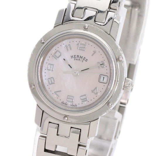 HERMES Watches Quartz CL4.210 Stainless Steel , Stainless Steel Silver Clipper Nacle New Buckle Pink shell dial Women Used