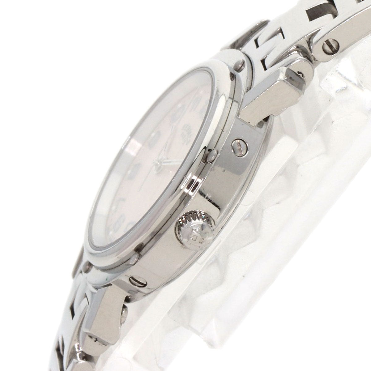 HERMES Watches Quartz CL4.210 Stainless Steel , Stainless Steel Silver Clipper Nacle New Buckle Pink shell dial Women Used