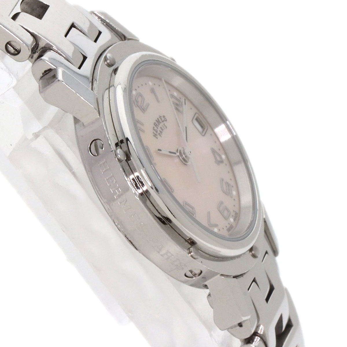 HERMES Watches Quartz CL4.210 Stainless Steel , Stainless Steel Silver Clipper Nacle New Buckle Pink shell dial Women Used