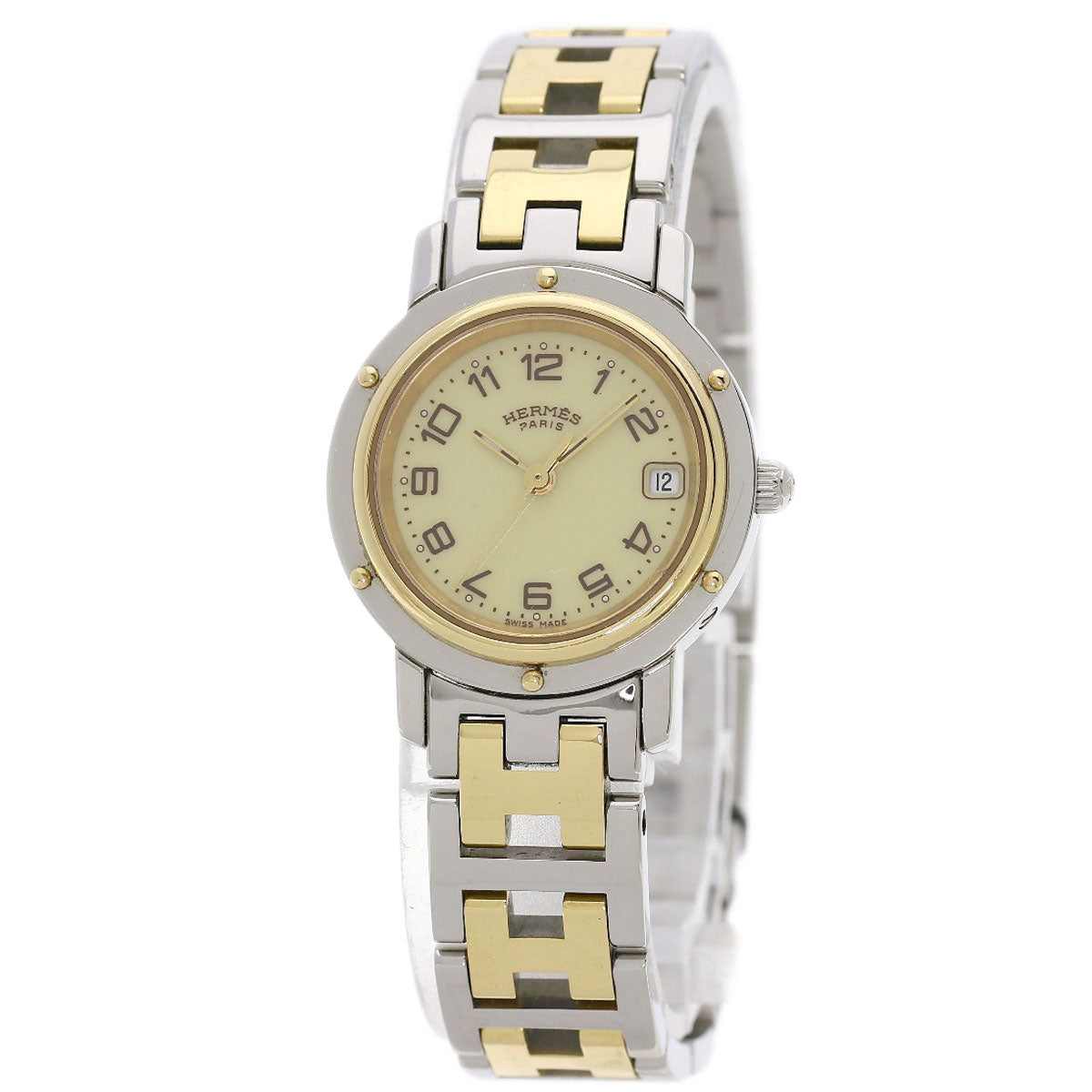 HERMES Watches Quartz CL4.220 Stainless Steel , SSxGP Silver Clipper new buckle Ivory dial Women Used