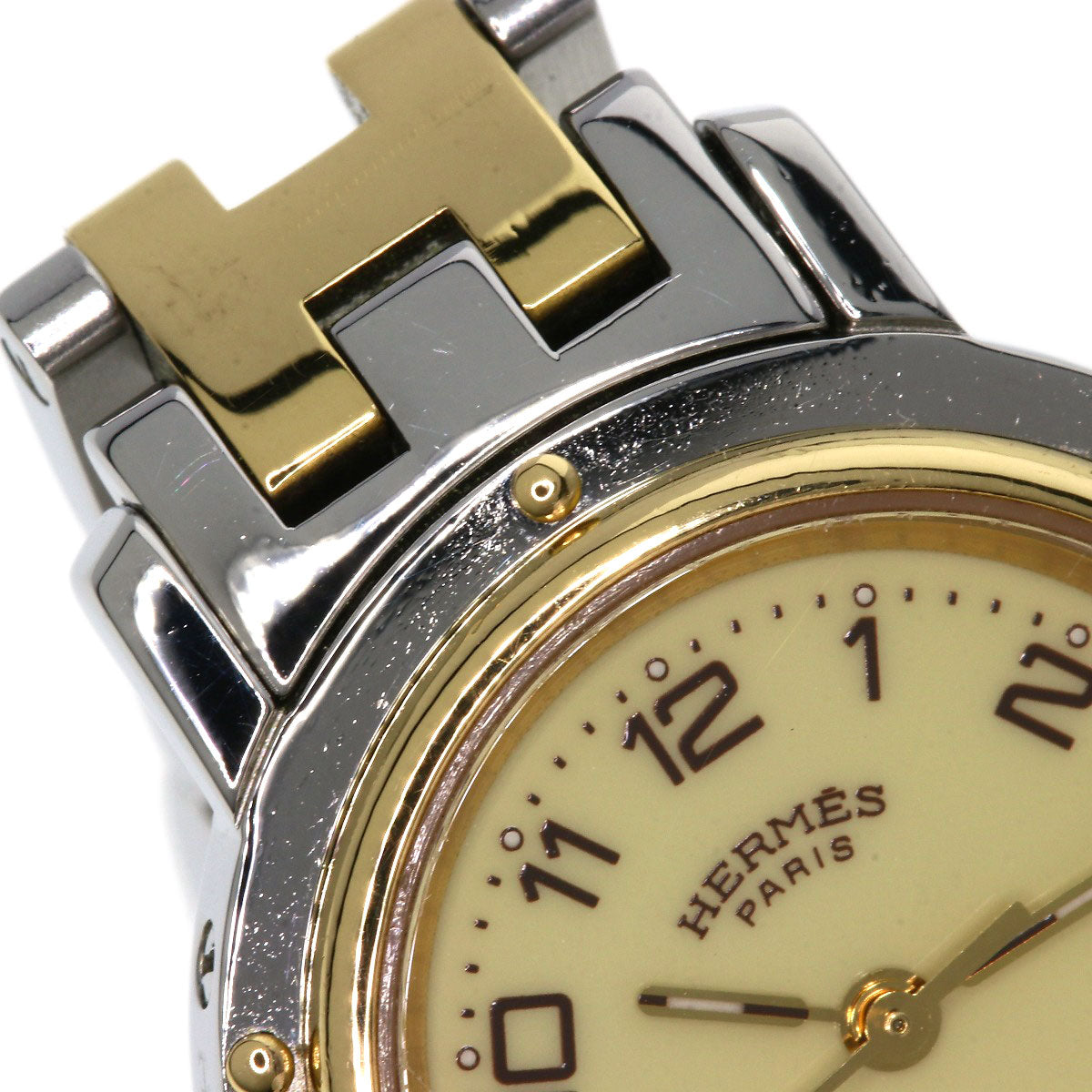 HERMES Watches Quartz CL4.220 Stainless Steel , SSxGP Silver Clipper new buckle Ivory dial Women Used