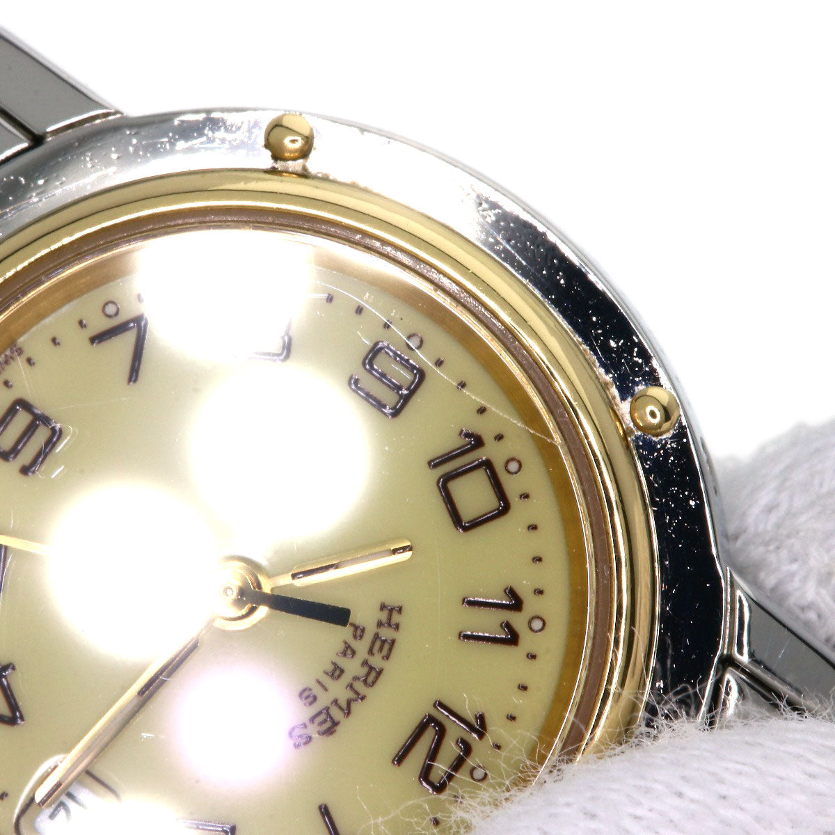 HERMES Watches Quartz CL4.220 Stainless Steel , SSxGP Silver Clipper new buckle Ivory dial Women Used