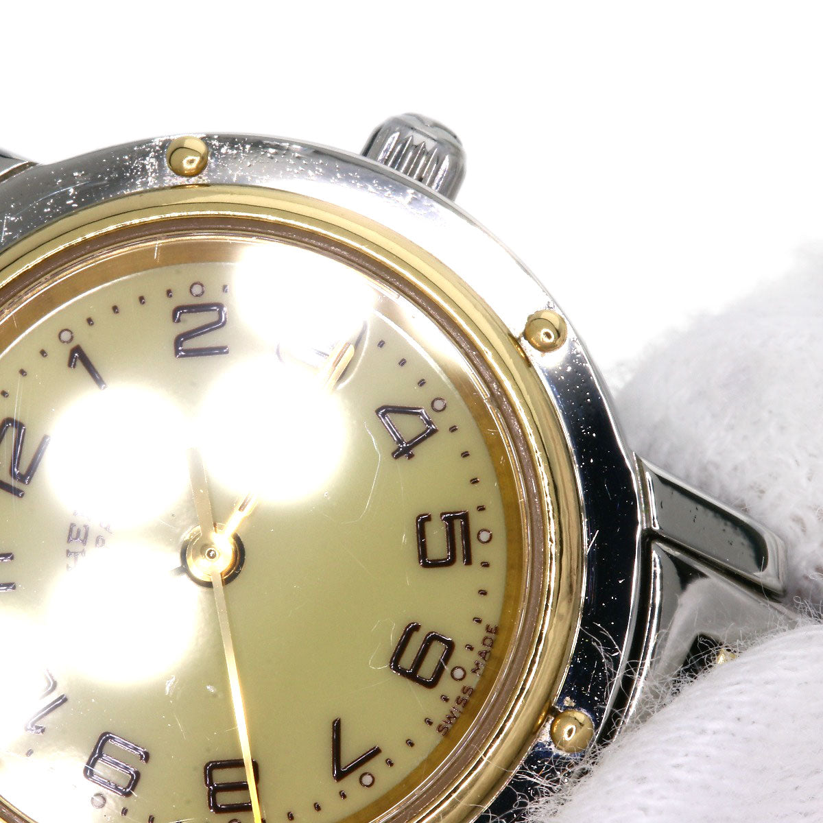 HERMES Watches Quartz CL4.220 Stainless Steel , SSxGP Silver Clipper new buckle Ivory dial Women Used