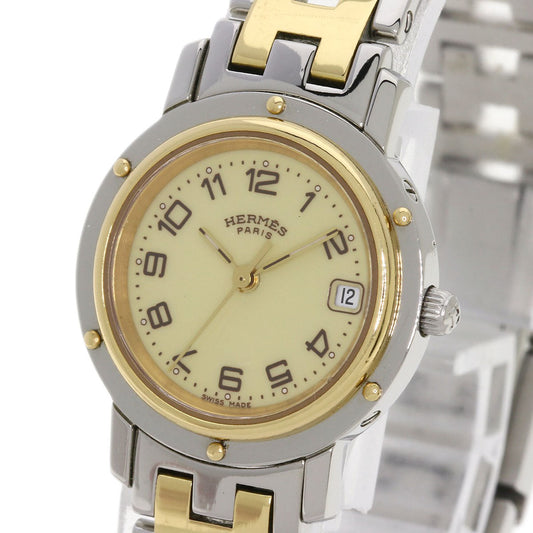 HERMES Watches Quartz CL4.220 Stainless Steel , SSxGP Silver Clipper new buckle Ivory dial Women Used