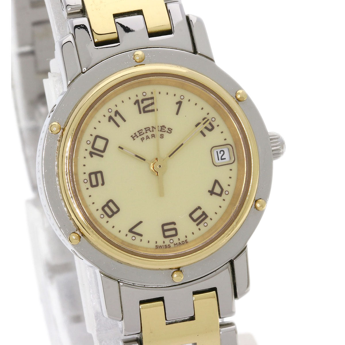 HERMES Watches Quartz CL4.220 Stainless Steel , SSxGP Silver Clipper new buckle Ivory dial Women Used