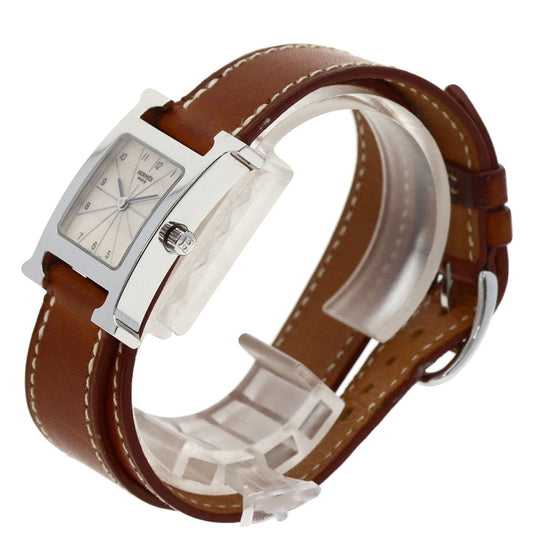 HERMES Watches Quartz HH1.210 Stainless Steel, Leather Silver H watch Deburuturu Silver dial Women Used