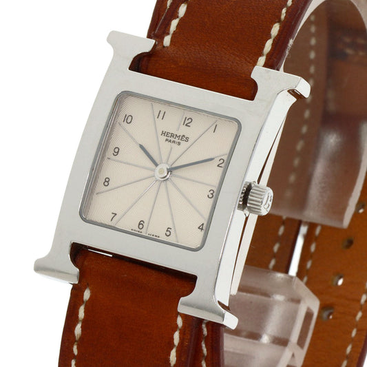 HERMES Watches Quartz HH1.210 Stainless Steel, Leather Silver H watch Deburuturu Silver dial Women Used