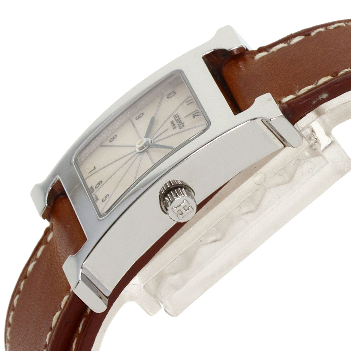 HERMES Watches Quartz HH1.210 Stainless Steel, Leather Silver H watch Deburuturu Silver dial Women Used