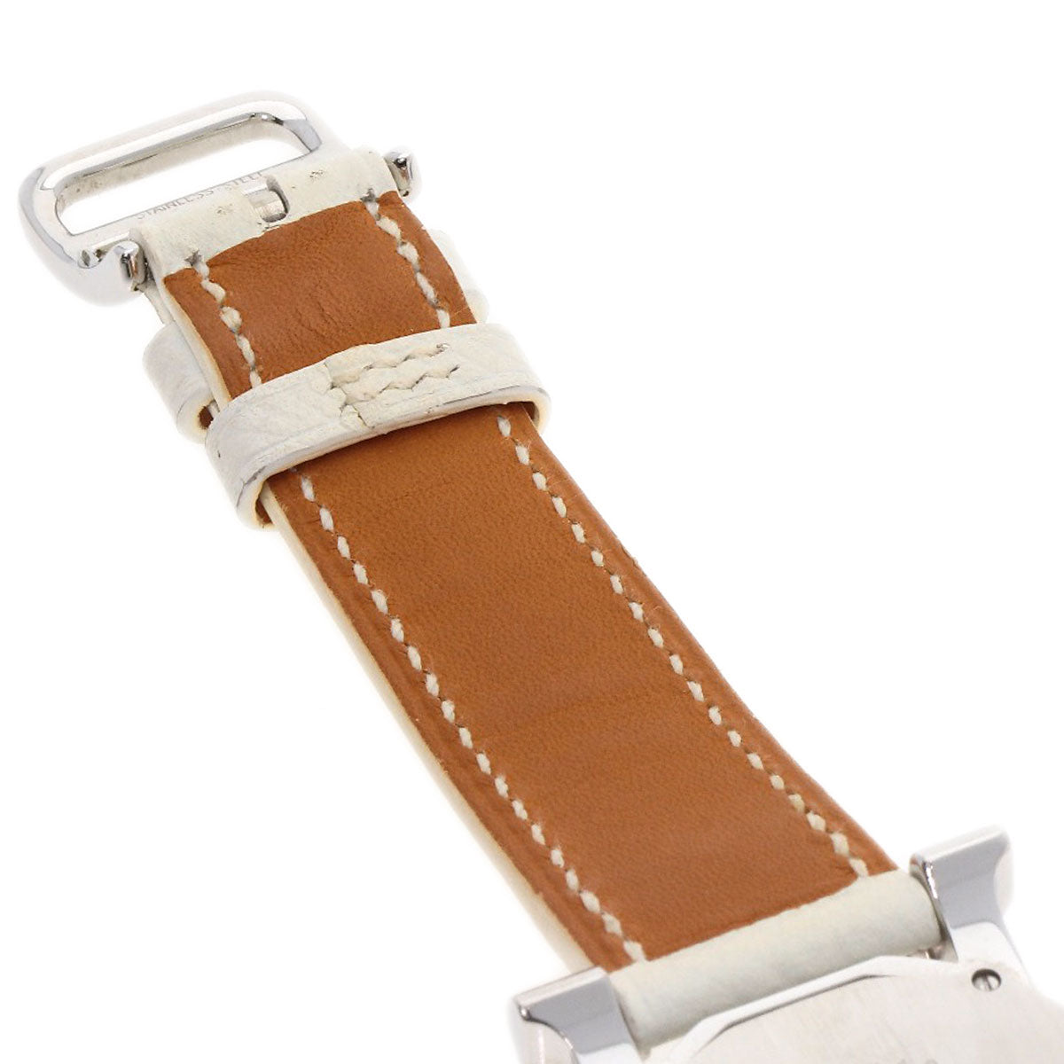 HERMES Watches Quartz HR1.510 Stainless Steel, Leather Silver H watch Rondo white dial Women Used
