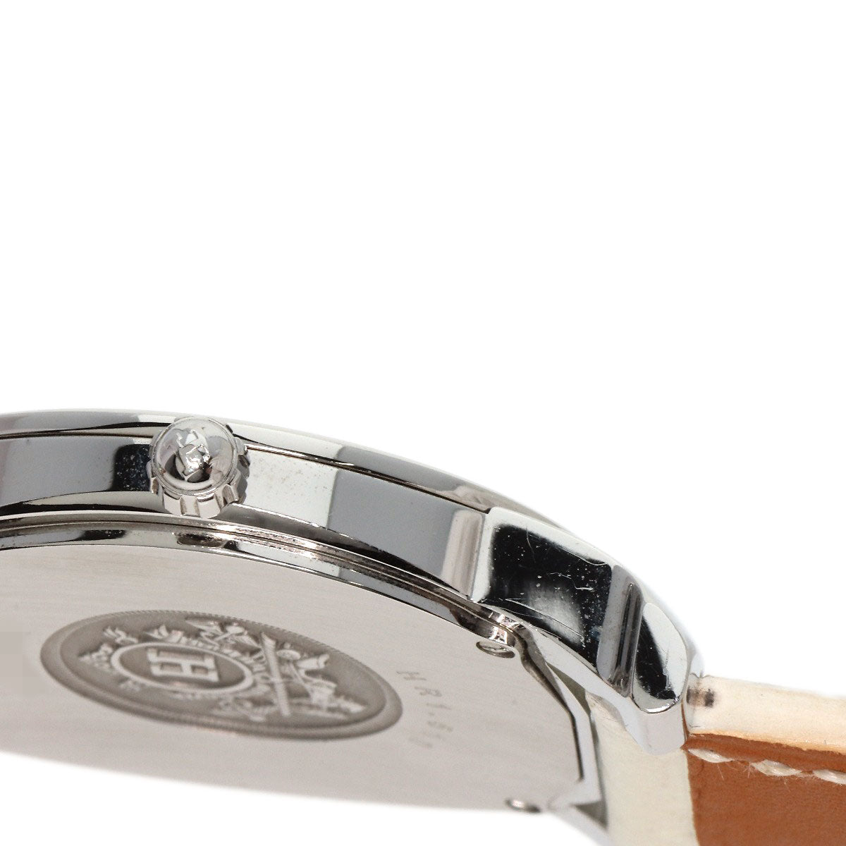 HERMES Watches Quartz HR1.510 Stainless Steel, Leather Silver H watch Rondo white dial Women Used