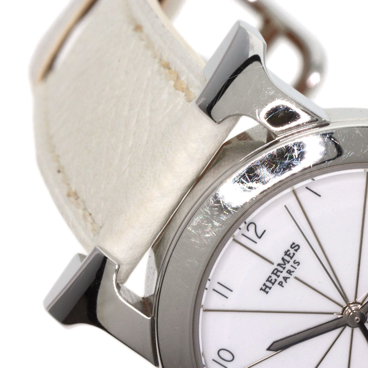 HERMES Watches Quartz HR1.510 Stainless Steel, Leather Silver H watch Rondo white dial Women Used