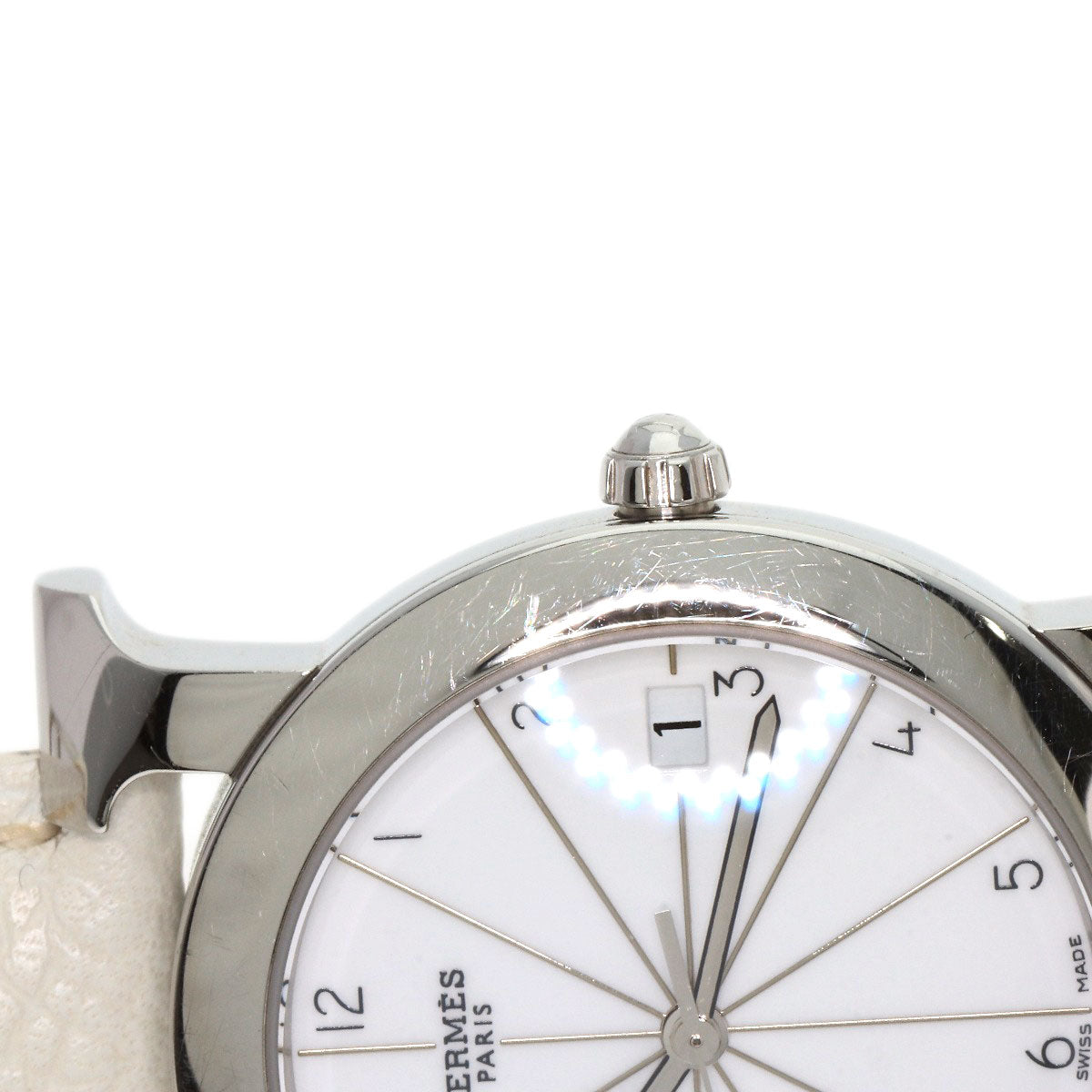 HERMES Watches Quartz HR1.510 Stainless Steel, Leather Silver H watch Rondo white dial Women Used