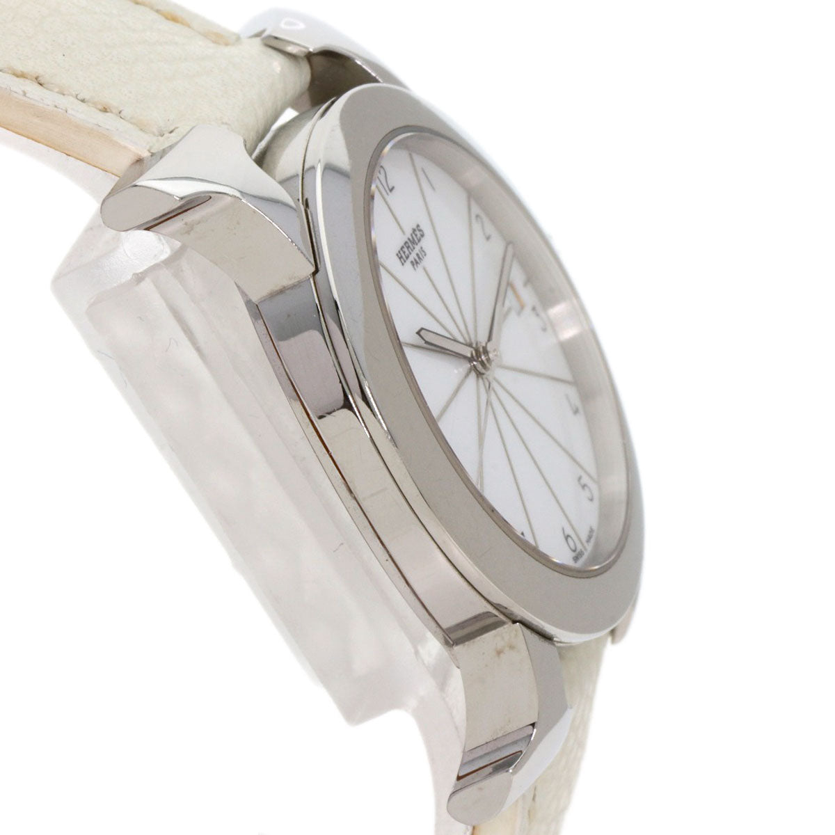 HERMES Watches Quartz HR1.510 Stainless Steel, Leather Silver H watch Rondo white dial Women Used