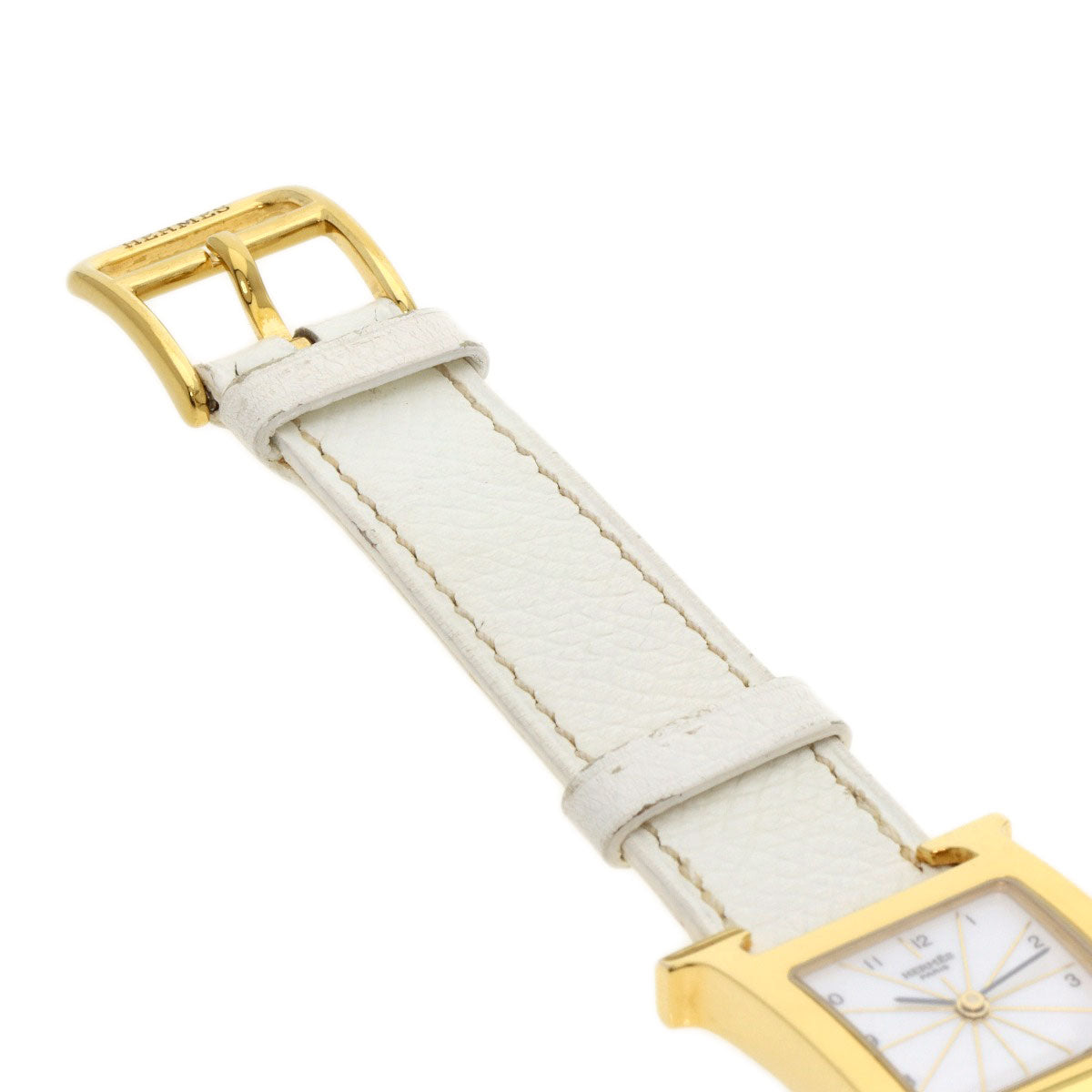HERMES Watches Quartz HH1.201 Gold Plated, Leather gold H watch white dial Women Used