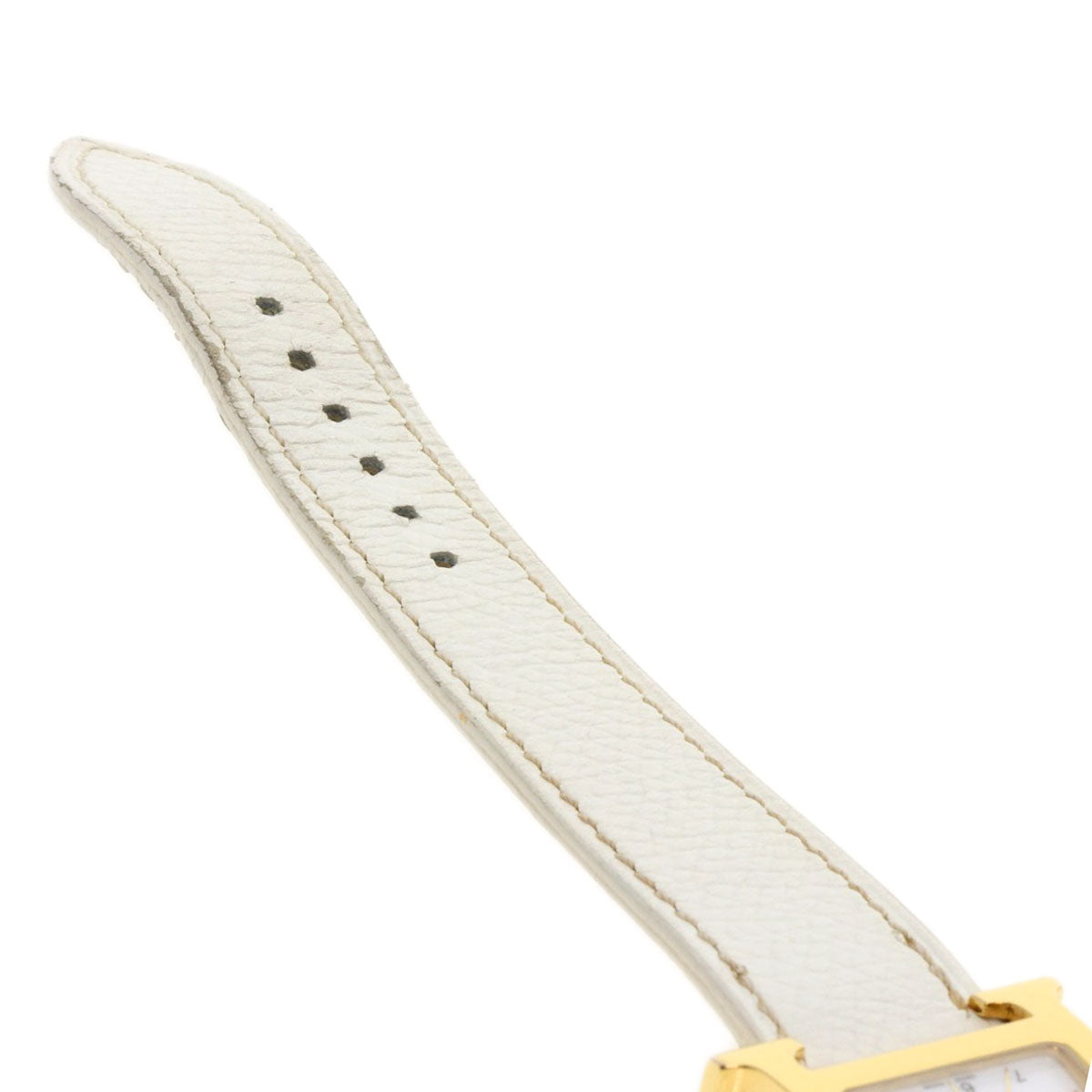 HERMES Watches Quartz HH1.201 Gold Plated, Leather gold H watch white dial Women Used