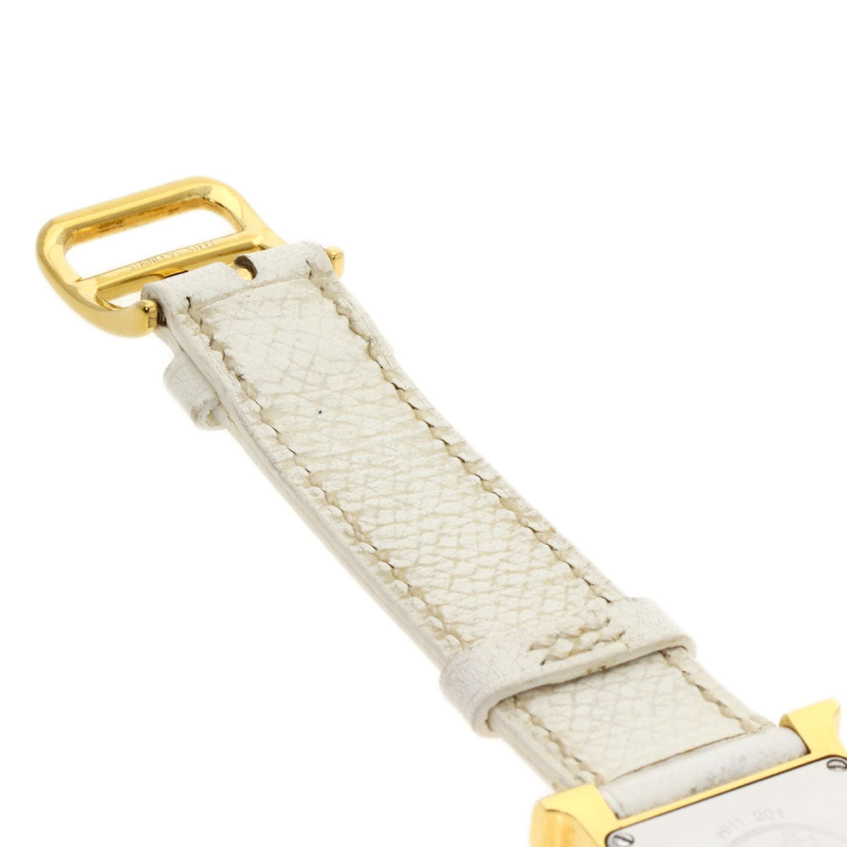 HERMES Watches Quartz HH1.201 Gold Plated, Leather gold H watch white dial Women Used