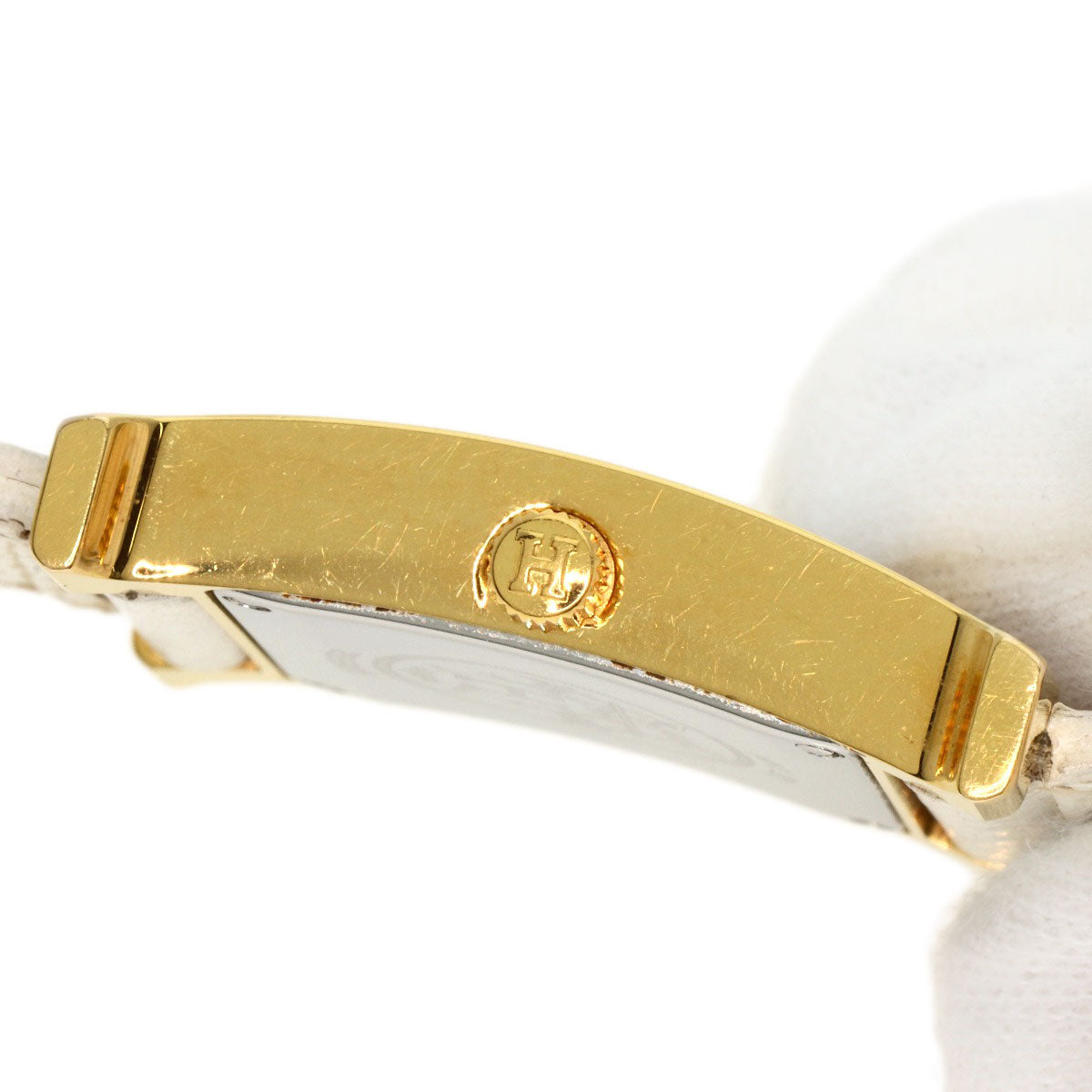 HERMES Watches Quartz HH1.201 Gold Plated, Leather gold H watch white dial Women Used