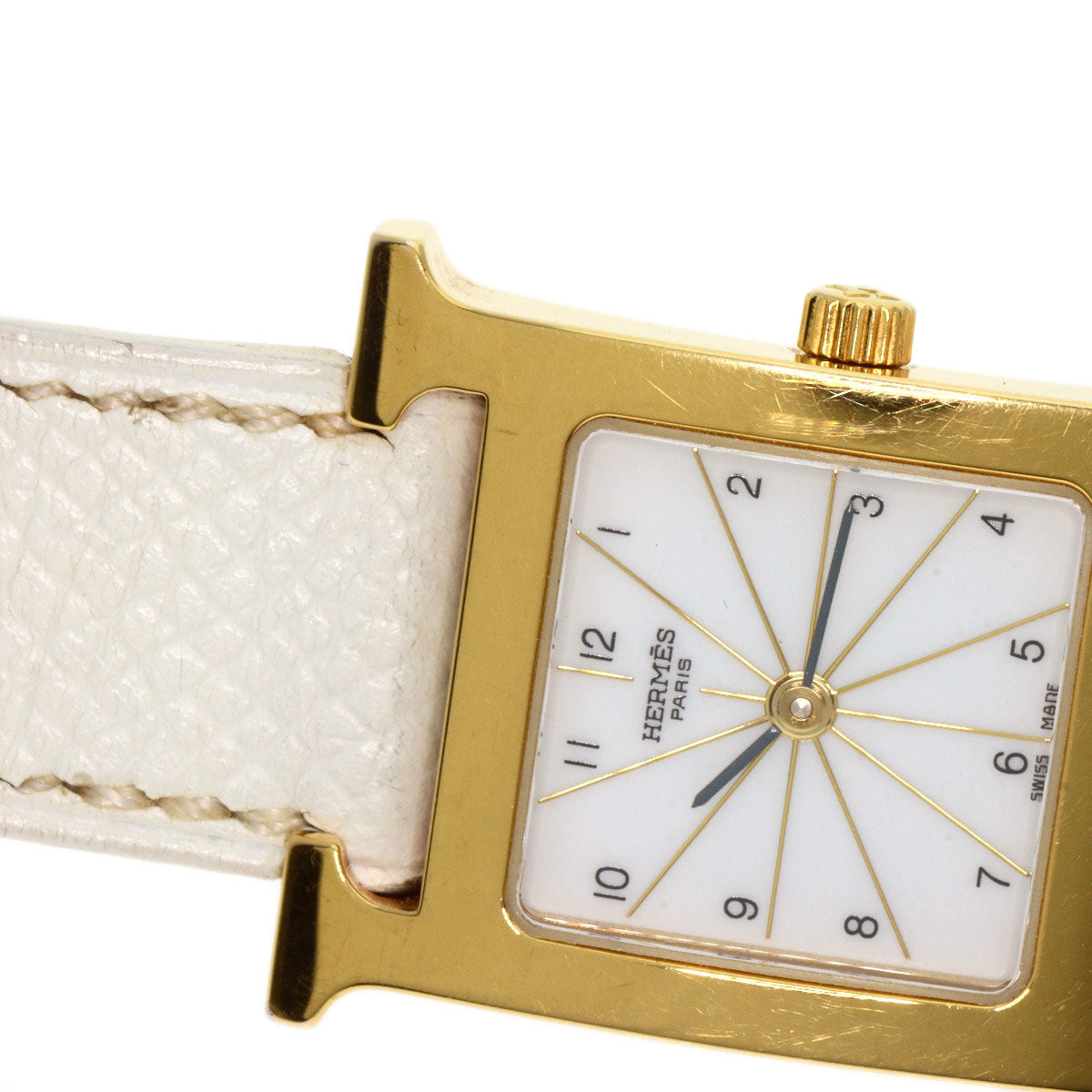 HERMES Watches Quartz HH1.201 Gold Plated, Leather gold H watch white dial Women Used