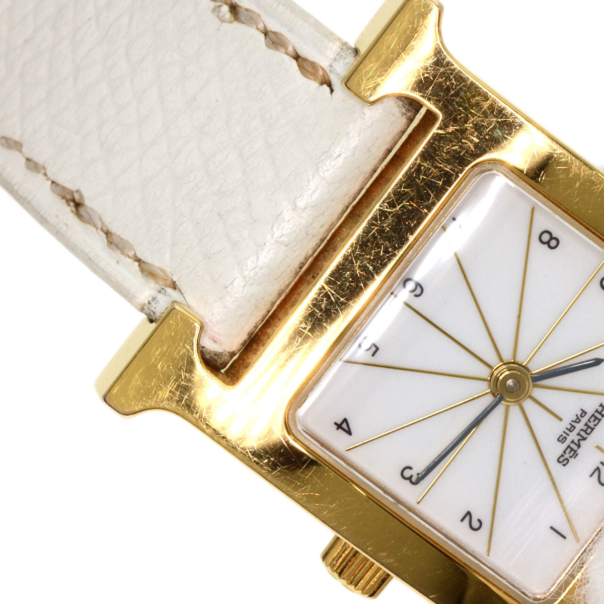 HERMES Watches Quartz HH1.201 Gold Plated, Leather gold H watch white dial Women Used