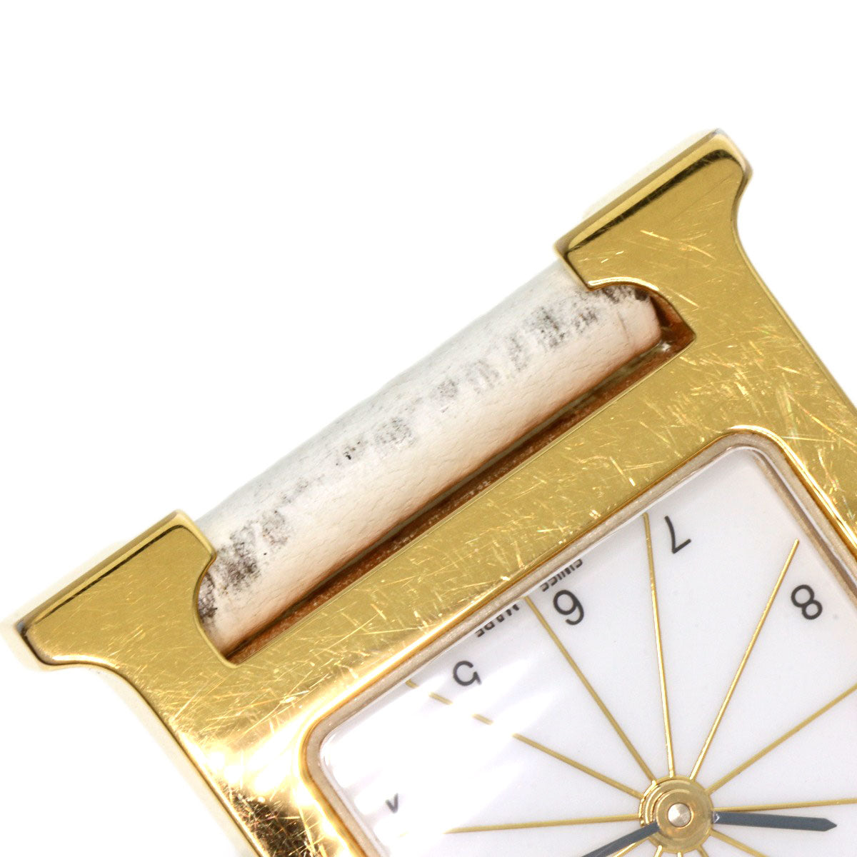 HERMES Watches Quartz HH1.201 Gold Plated, Leather gold H watch white dial Women Used