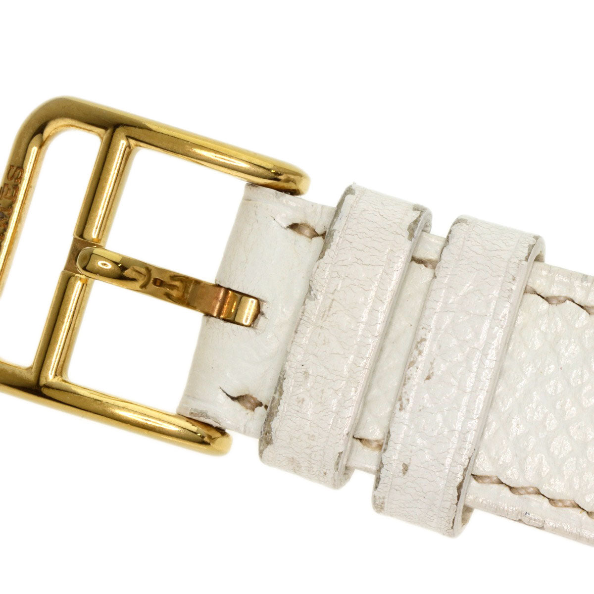 HERMES Watches Quartz HH1.201 Gold Plated, Leather gold H watch white dial Women Used