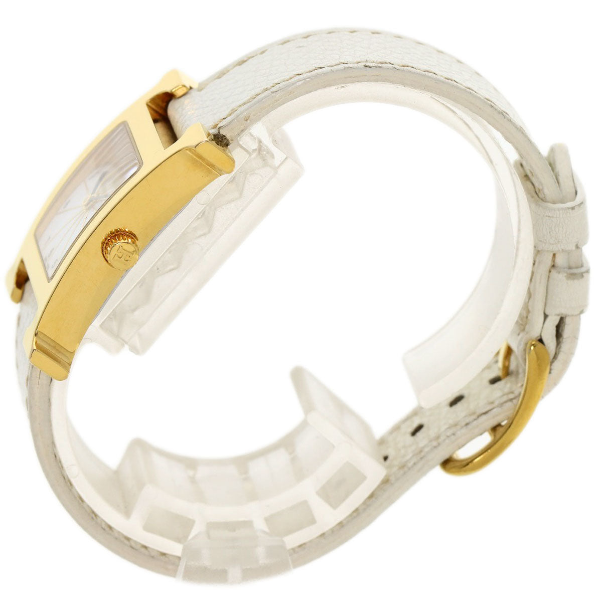HERMES Watches Quartz HH1.201 Gold Plated, Leather gold H watch white dial Women Used