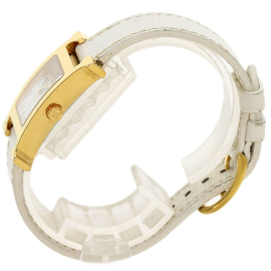HERMES Watches Quartz HH1.201 Gold Plated, Leather gold H watch white dial Women Used