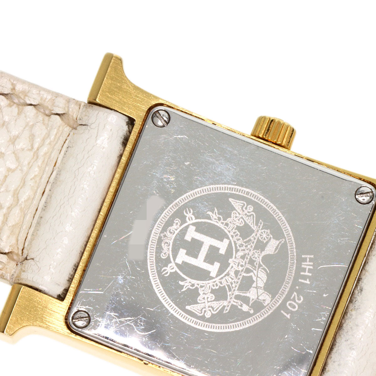 HERMES Watches Quartz HH1.201 Gold Plated, Leather gold H watch white dial Women Used