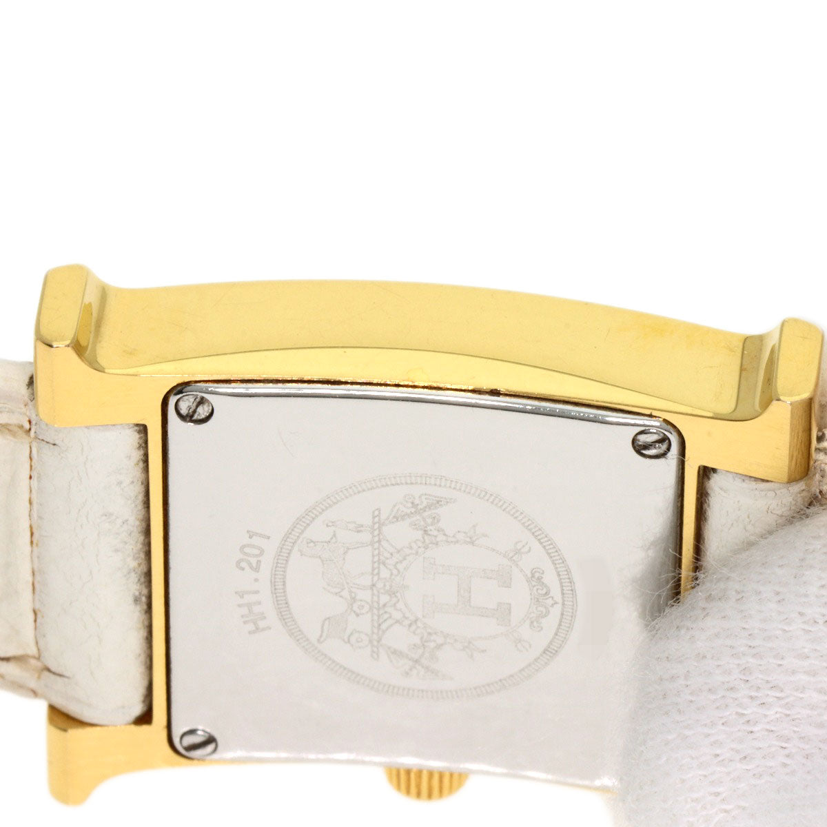 HERMES Watches Quartz HH1.201 Gold Plated, Leather gold H watch white dial Women Used