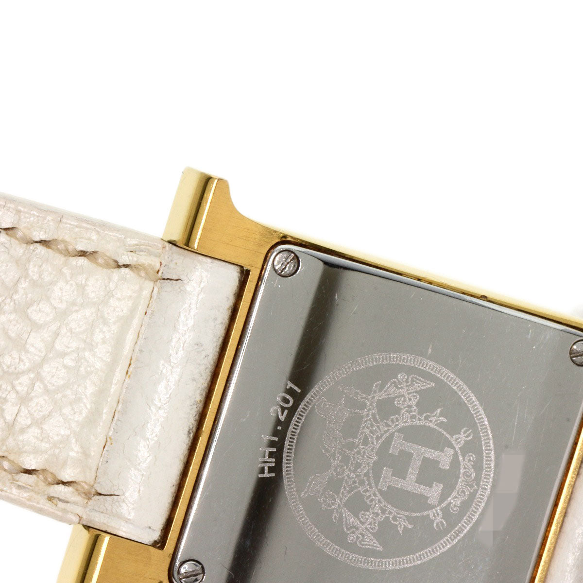 HERMES Watches Quartz HH1.201 Gold Plated, Leather gold H watch white dial Women Used