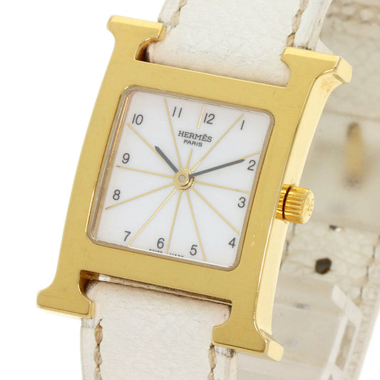 HERMES Watches Quartz HH1.201 Gold Plated, Leather gold H watch white dial Women Used