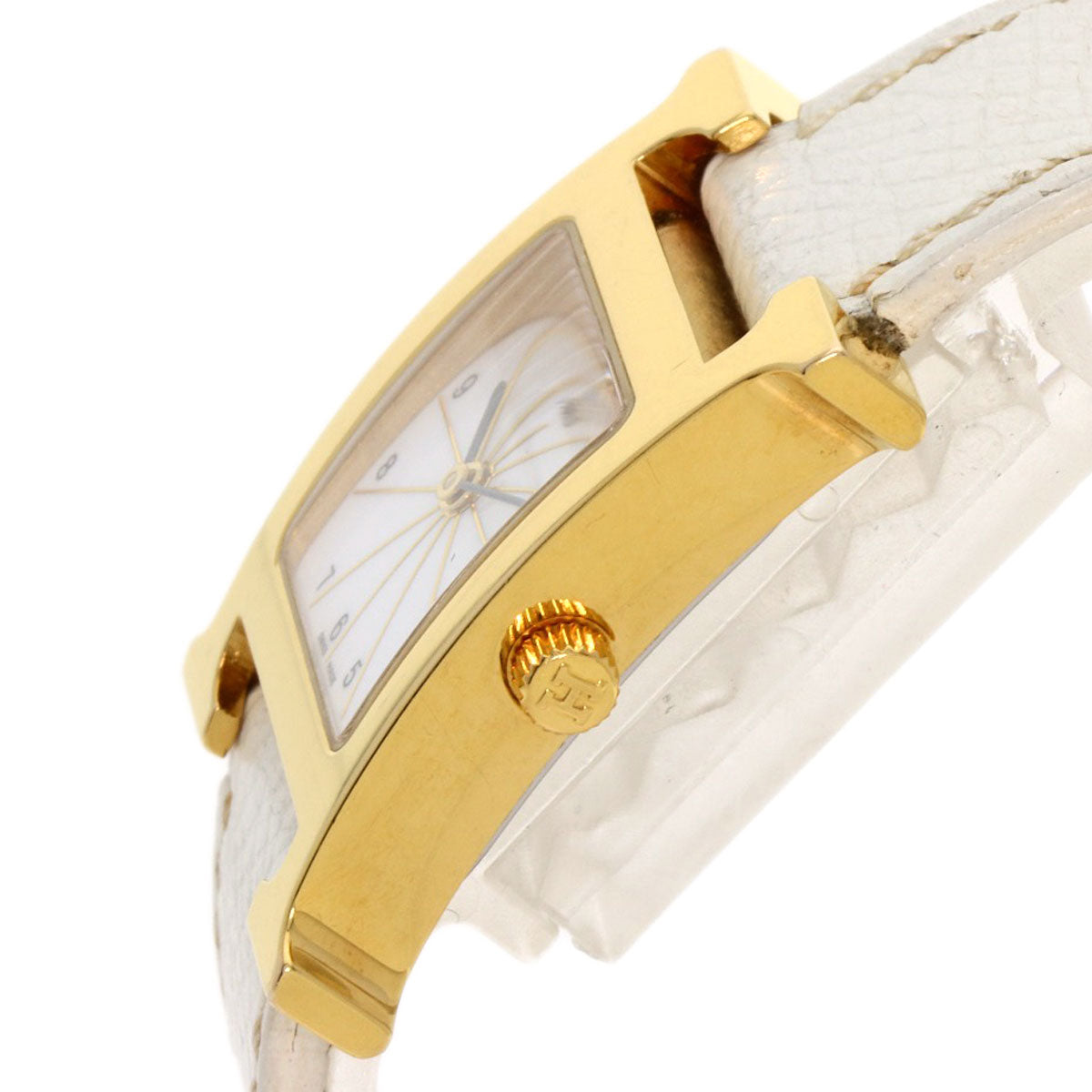 HERMES Watches Quartz HH1.201 Gold Plated, Leather gold H watch white dial Women Used