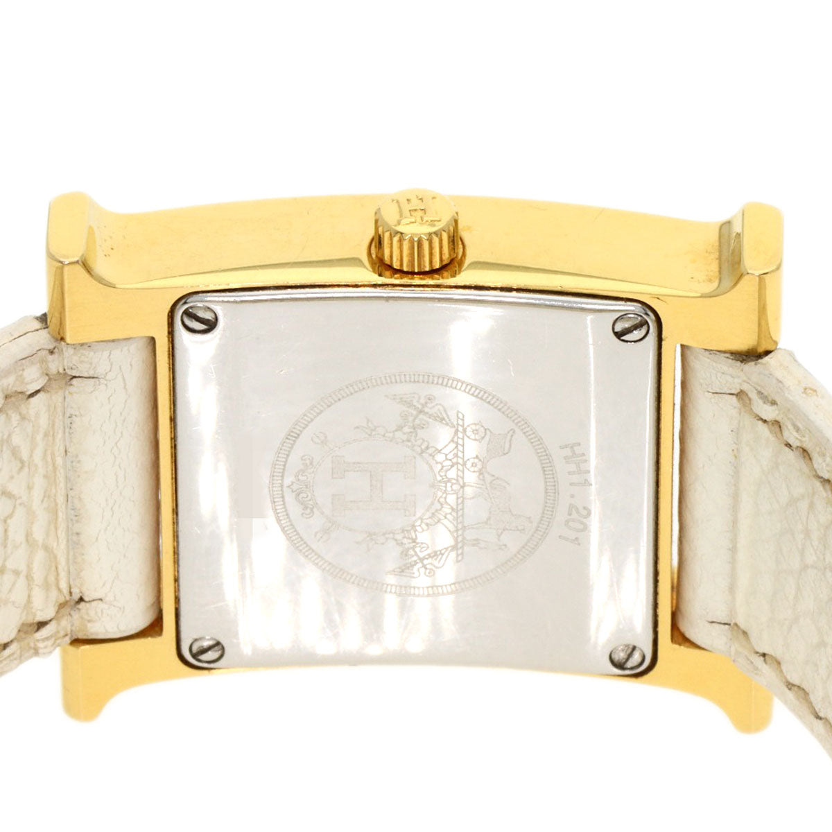 HERMES Watches Quartz HH1.201 Gold Plated, Leather gold H watch white dial Women Used