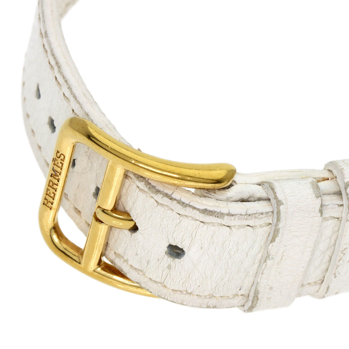 HERMES Watches Quartz HH1.201 Gold Plated, Leather gold H watch white dial Women Used