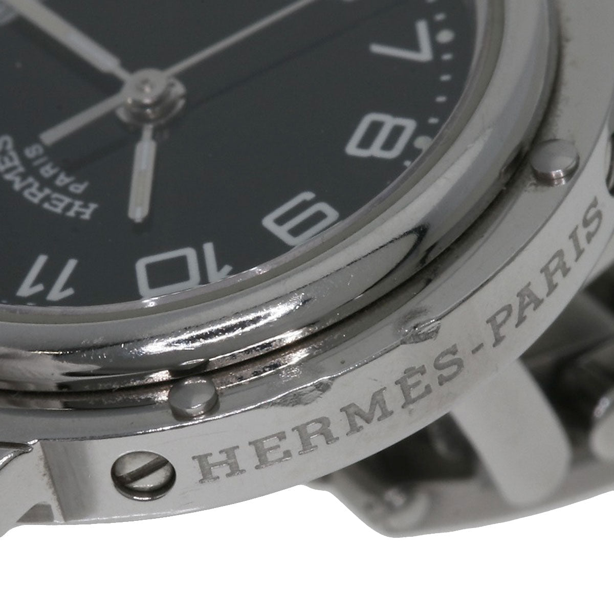 HERMES Watches Quartz CL4.210 Stainless Steel , Stainless Steel Silver Clipper black dial Women Used