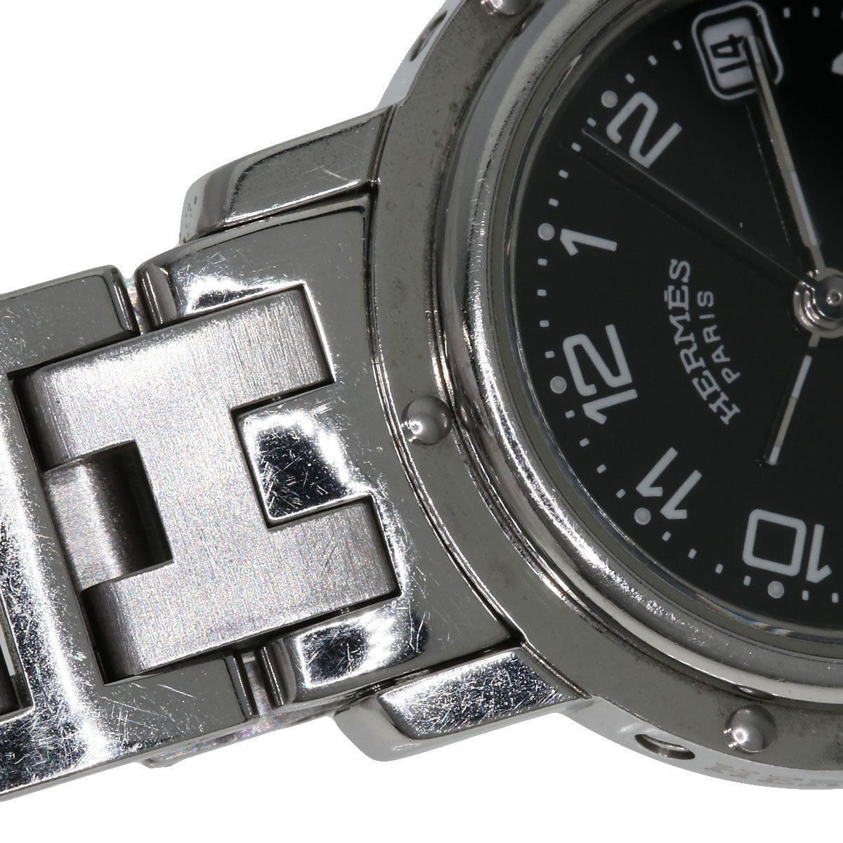 HERMES Watches Quartz CL4.210 Stainless Steel , Stainless Steel Silver Clipper black dial Women Used