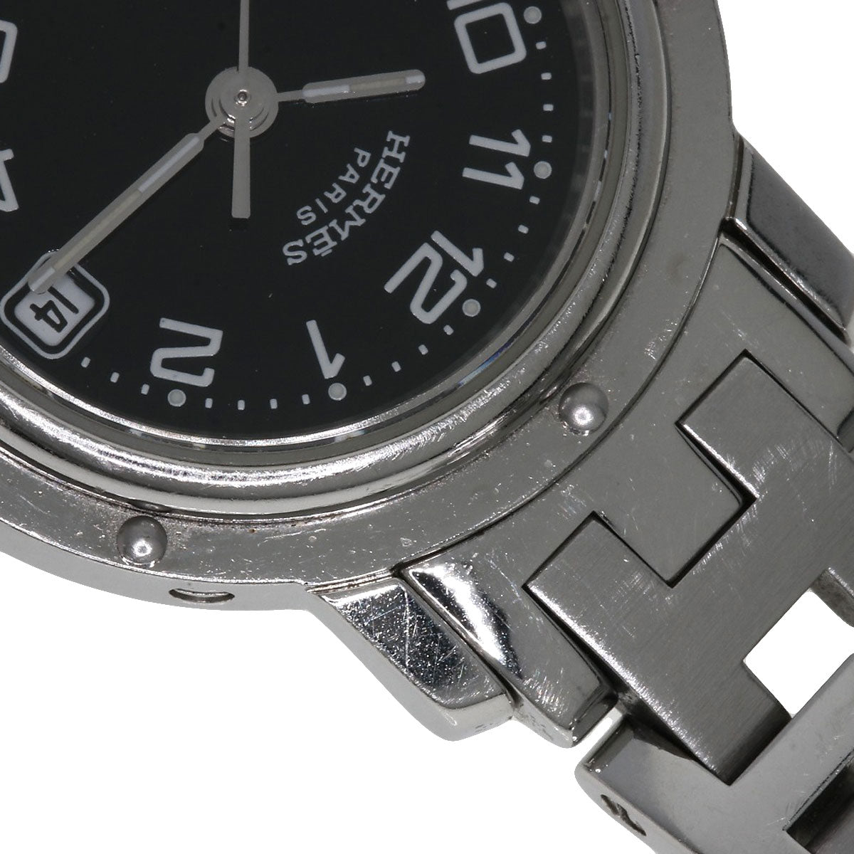 HERMES Watches Quartz CL4.210 Stainless Steel , Stainless Steel Silver Clipper black dial Women Used