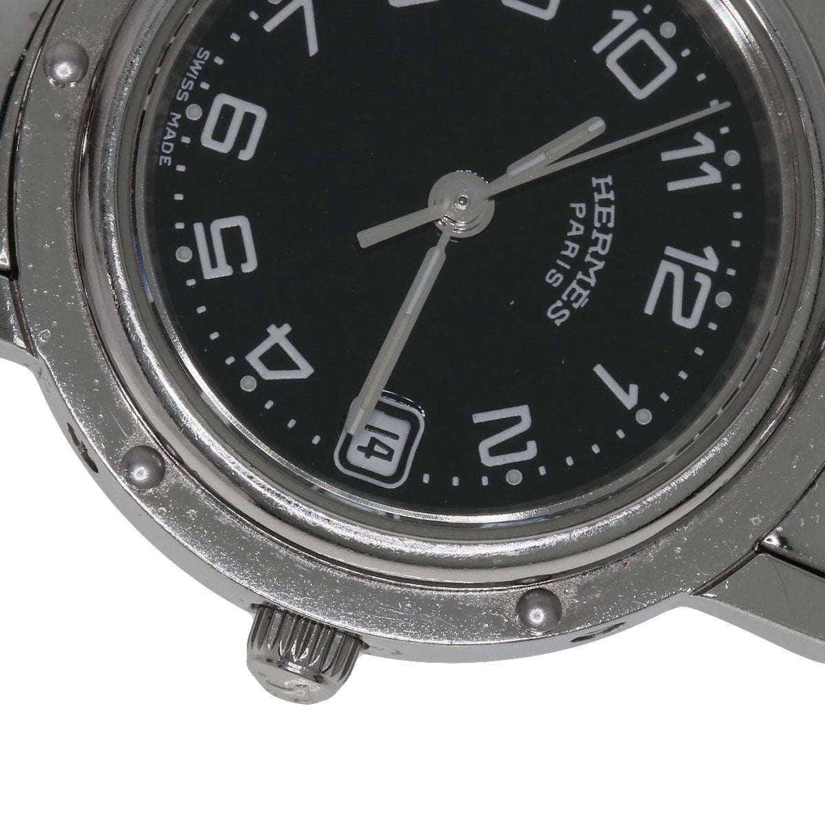 HERMES Watches Quartz CL4.210 Stainless Steel , Stainless Steel Silver Clipper black dial Women Used