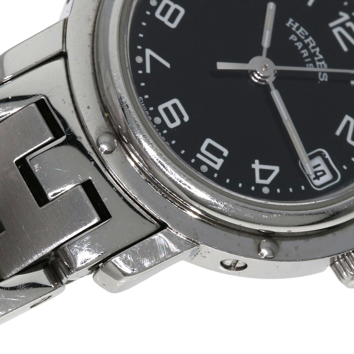 HERMES Watches Quartz CL4.210 Stainless Steel , Stainless Steel Silver Clipper black dial Women Used