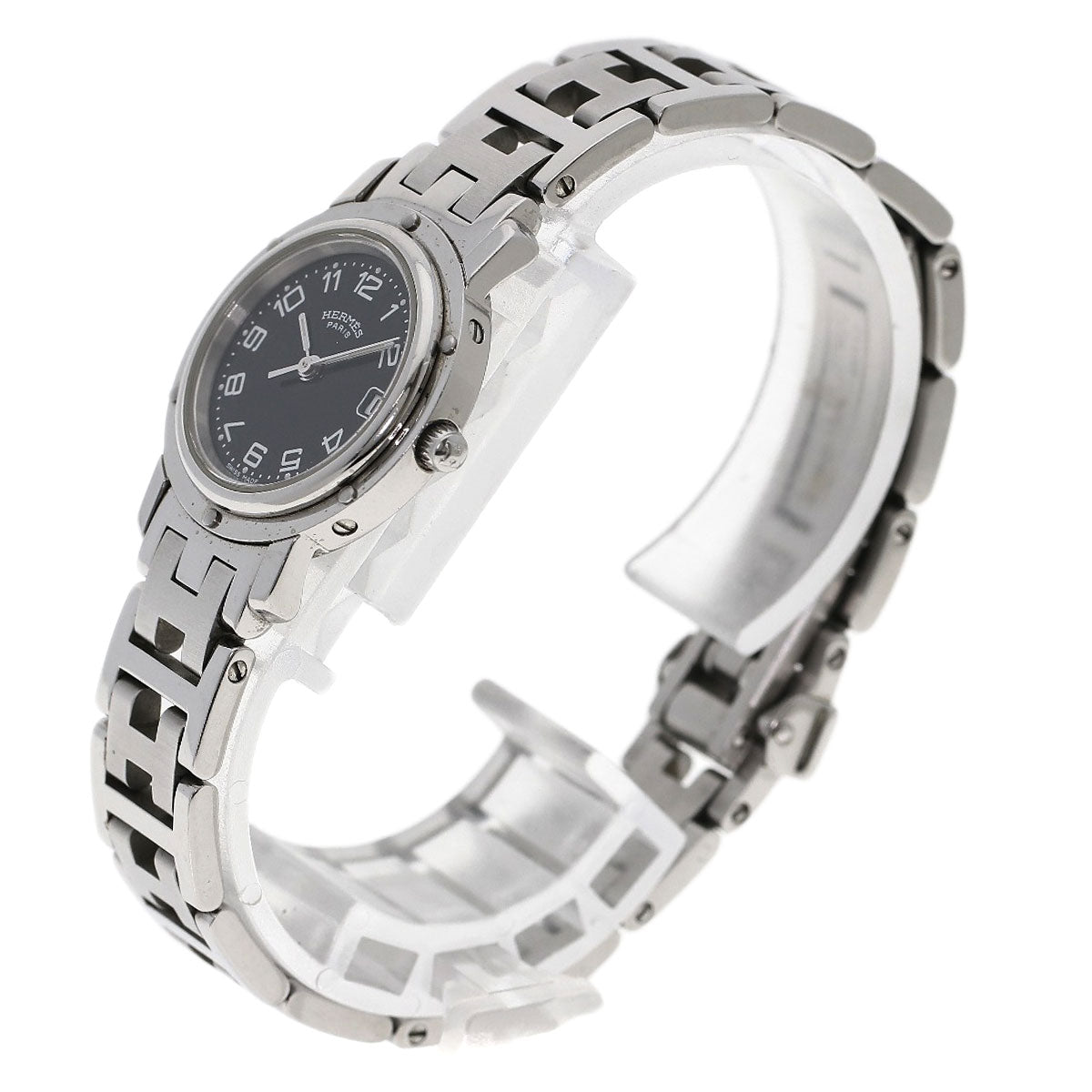 HERMES Watches Quartz CL4.210 Stainless Steel , Stainless Steel Silver Clipper black dial Women Used