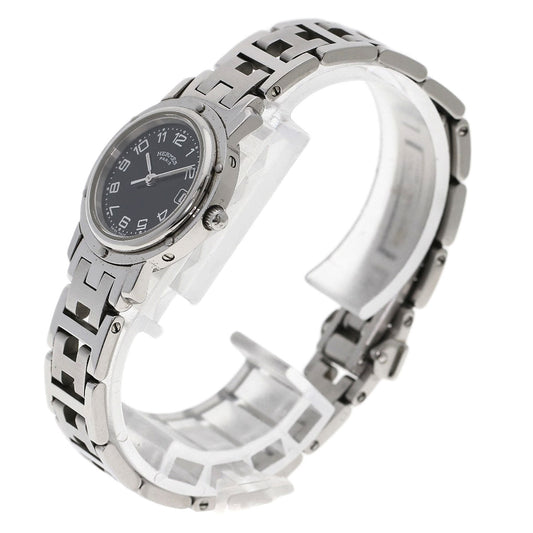 HERMES Watches Quartz CL4.210 Stainless Steel , Stainless Steel Silver Clipper black dial Women Used
